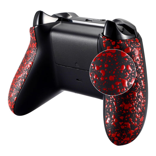 eXtremeRate Textured Red Back Panels  Comfortable Non-Slip Side Rails  3D Splashing Handles  Game Improvement Replacement Parts for Xbox One X/S Controller (Model 1708)