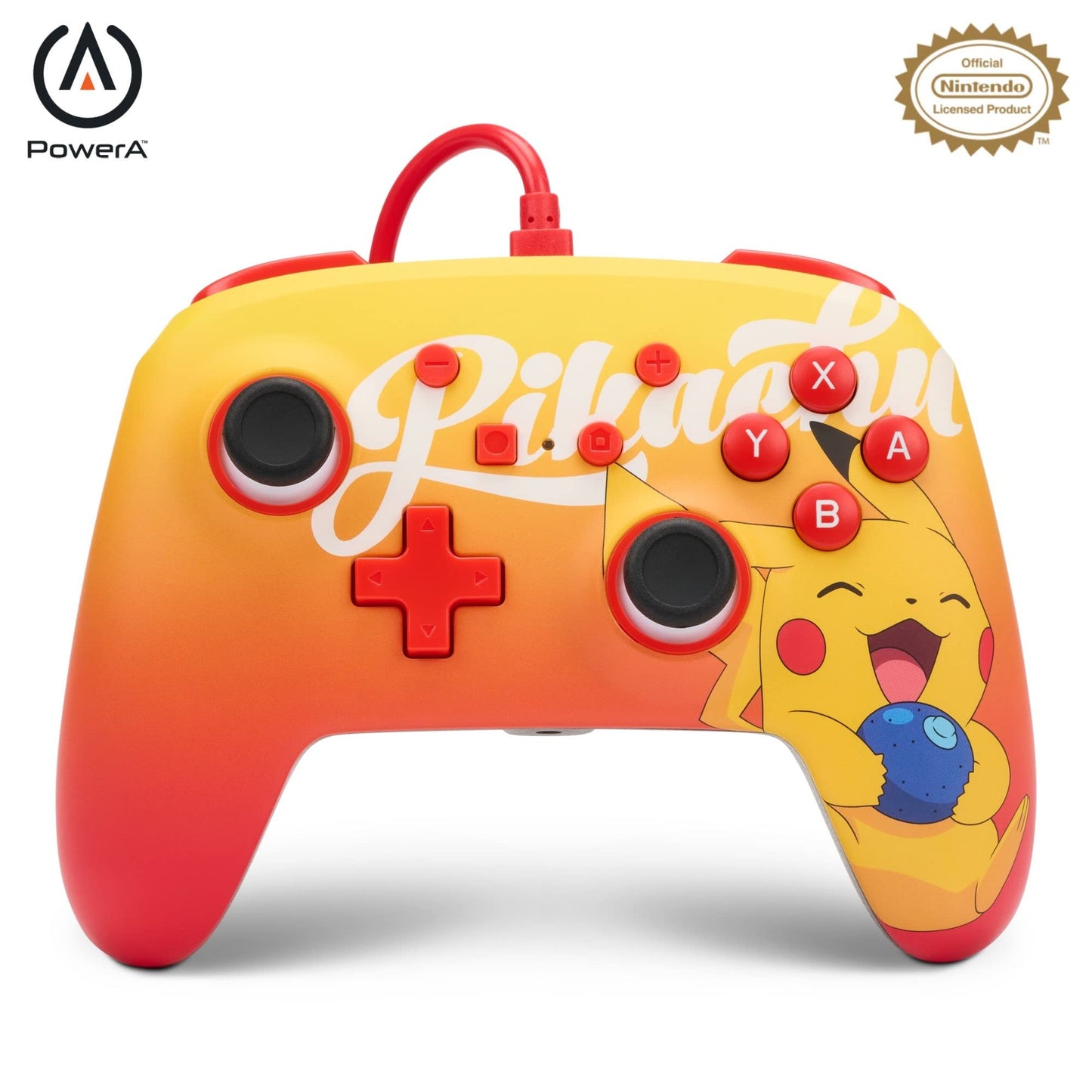PowerA Enhanced Wired Controller for Nintendo Switch - Oran Berry Pikachu - Model 1522784-01 - Officially Licensed Gamepad
