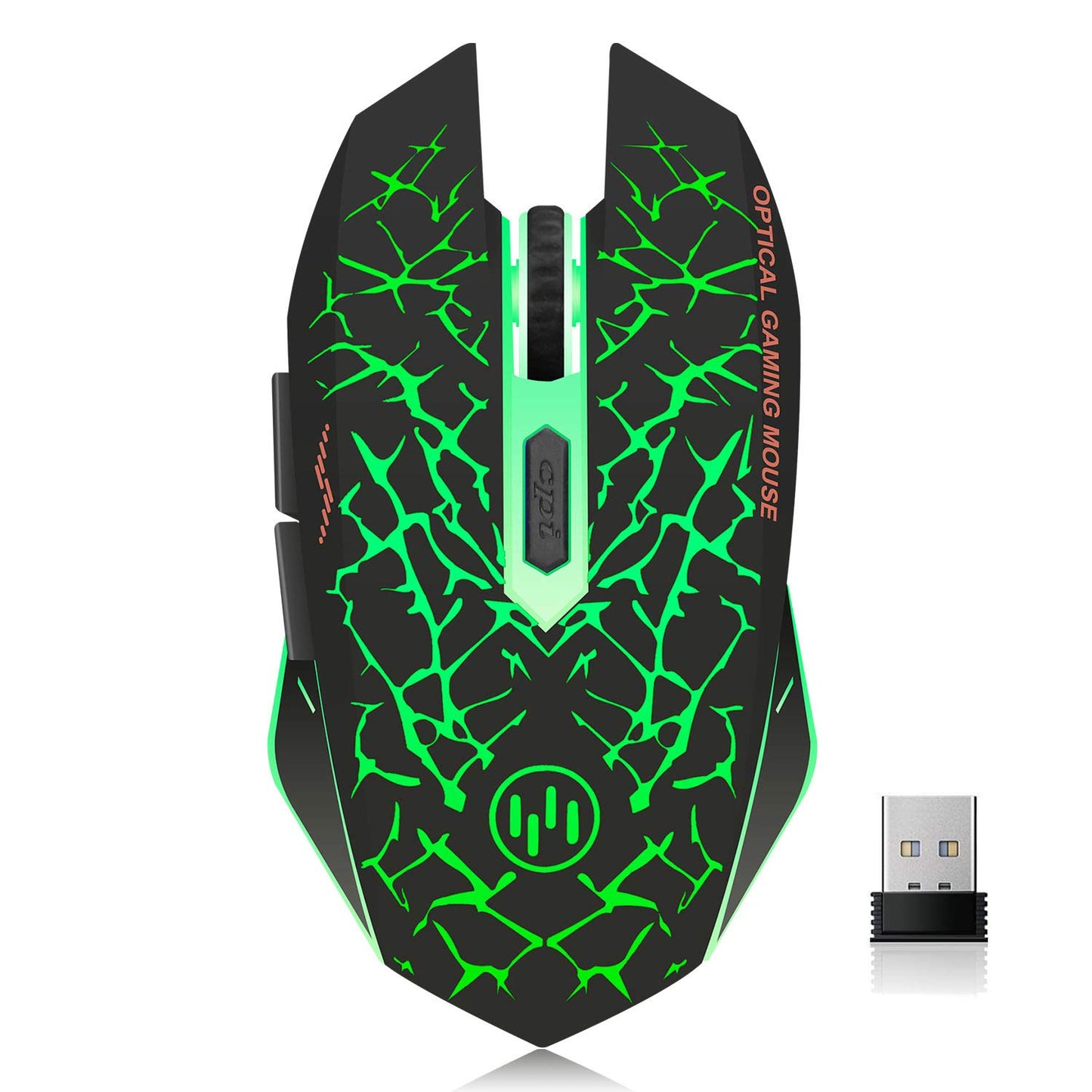 VEGCOO C12 Wireless Gaming Mouse, Rechargeable, 2400DPI, Silent Click, Green