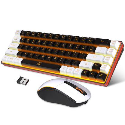 Snpurdiri 60% Wireless Gaming Keyboard & Mouse Combo, Orange Backlit, Rechargeable 2000mAh Battery, Black-White Color