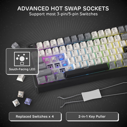 RK ROYAL KLUDGE F99 Wireless Mechanical Keyboard, 95% Layout, Tri-Mode, Custom Linear Creamy Switches, Knight Black, 5000mAh Battery