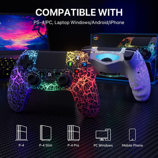 ISHAKO PS4 Wireless Controller with 1000mAh Battery, RGB Lighting & Vibration, Black - Compatible with PlayStation 4/Pro/Slim/PC