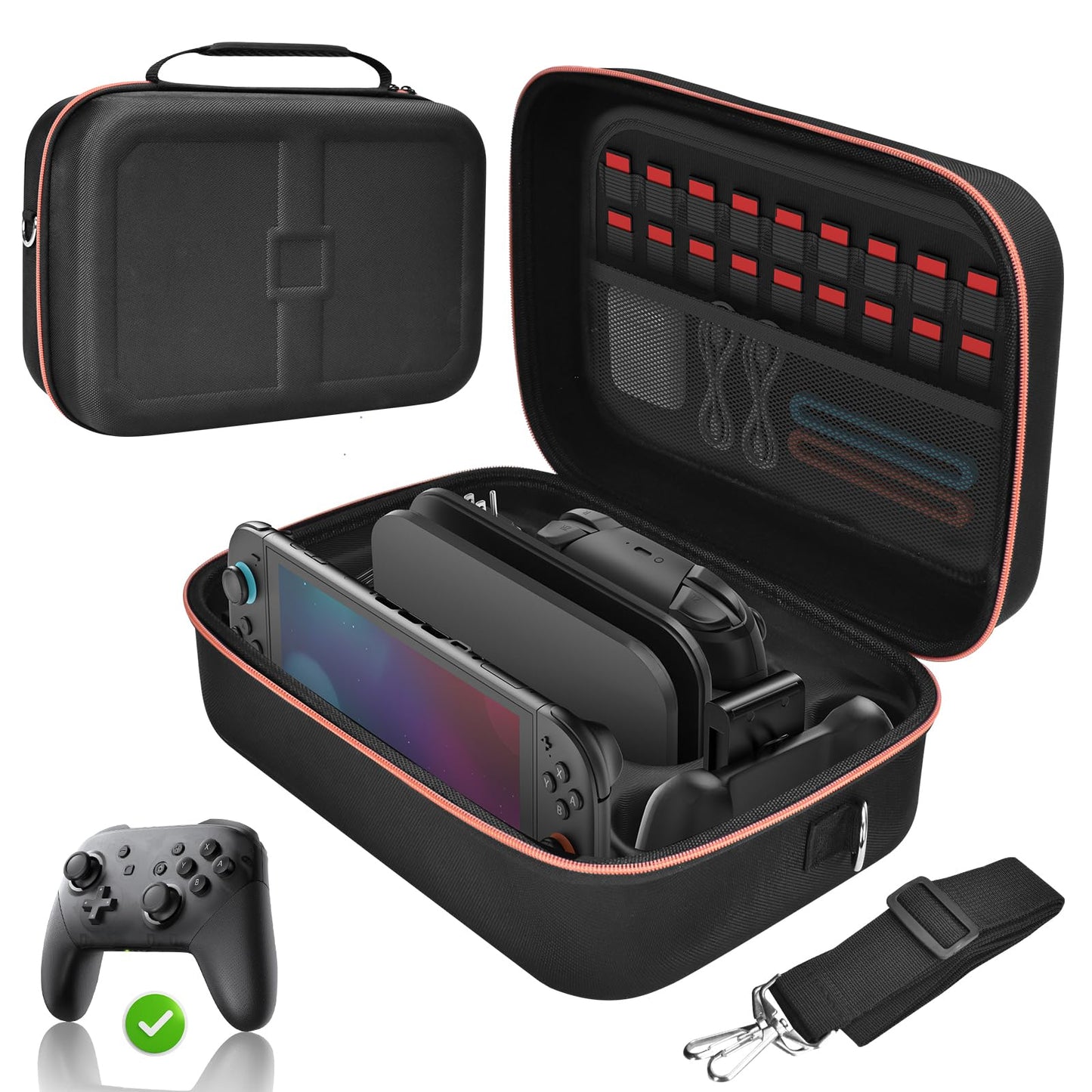 Gorixer Switch 2 Case for Nintendo Switch 2 & OLED, Stores 18 Game Cards, Black, Model NTT22B