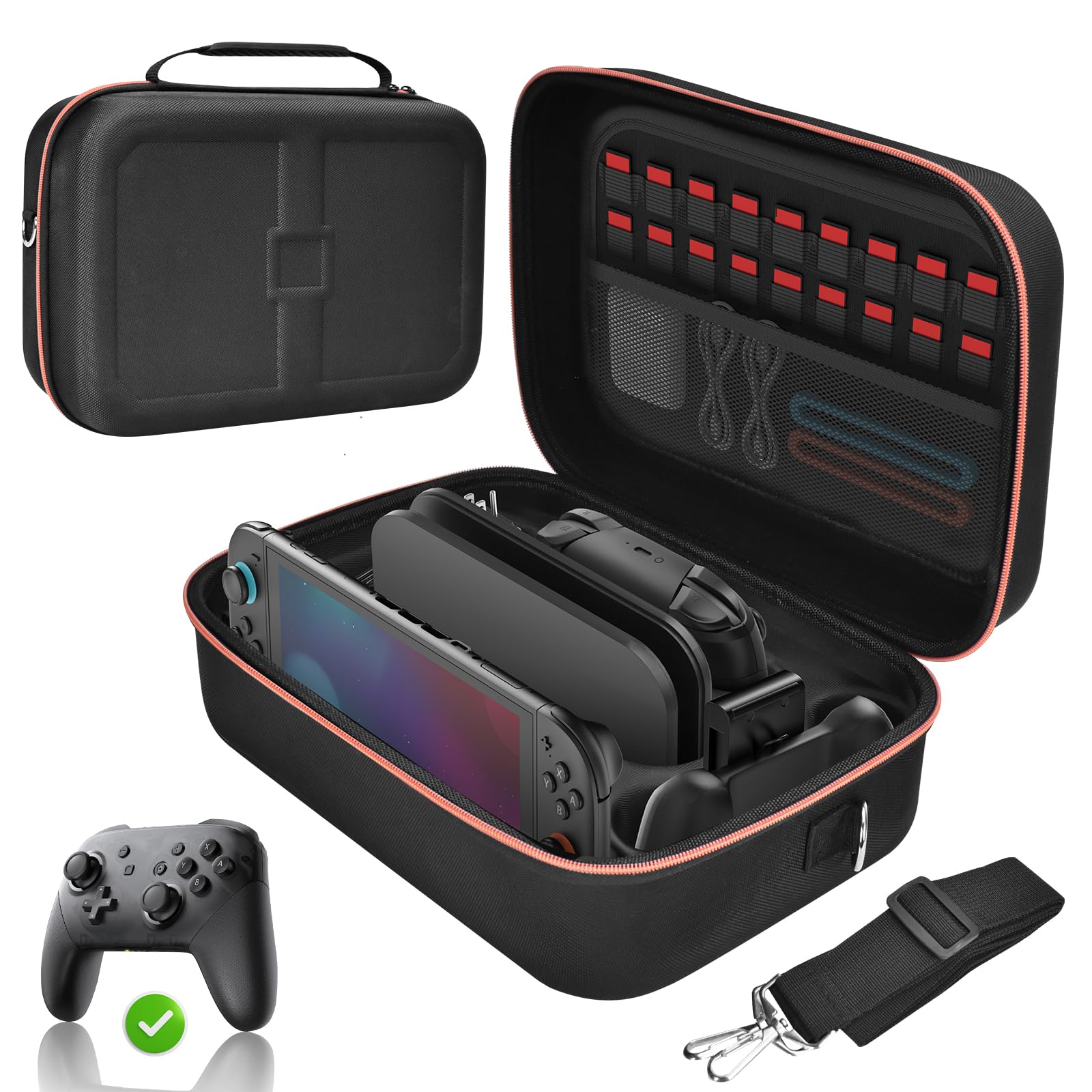 Gorixer Switch 2 Case for Nintendo Switch 2 & OLED, Stores 18 Game Cards, Black, Model NTT22B