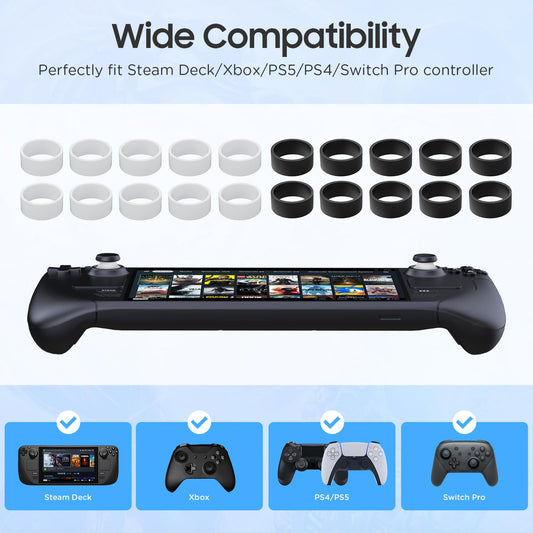 TiMOVO Joystick Protectors, 20 Pcs Silicone Rings for PS5/PS4/Xbox/Switch Pro, Black & White, Invisible Elastic Design