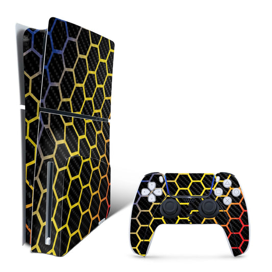 MightySkins Carbon Fiber Skin for PS5 Playstation 5 Slim Disc Edition Bundle - Primary Honeycomb Protective  Durable Textured Carbon Fiber Finish Easy to Apply Made in The USA