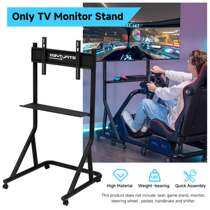 GTPLAYER Adjustable Mobile TV Stand for 32-65 Inch Displays, Black, Model GTS091, Ideal for Racing Wheel and Simulator Cockpits