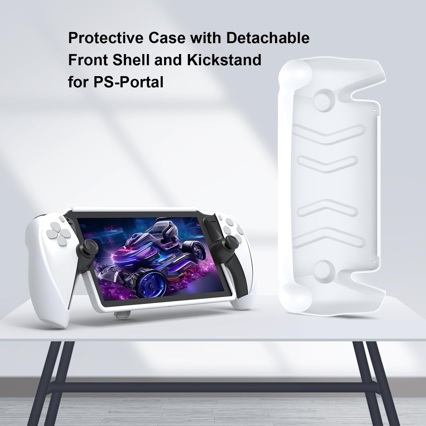 JOYTORN Full Protective Case Cover for PlayStation Portal Remote Player - Detachable Front Shell, Anti-Slip Design, White