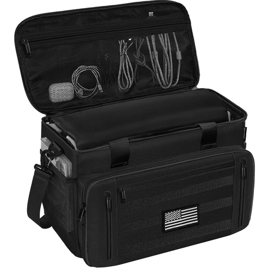 OUUTMEE Tactical Carrying Bag Compatible with PS5/PS5 Pro/PS5 Slim Console  Travel Console Carry Case with Multi-Pockets for 15.6 Laptop  Controllers  Discs and More Accessories