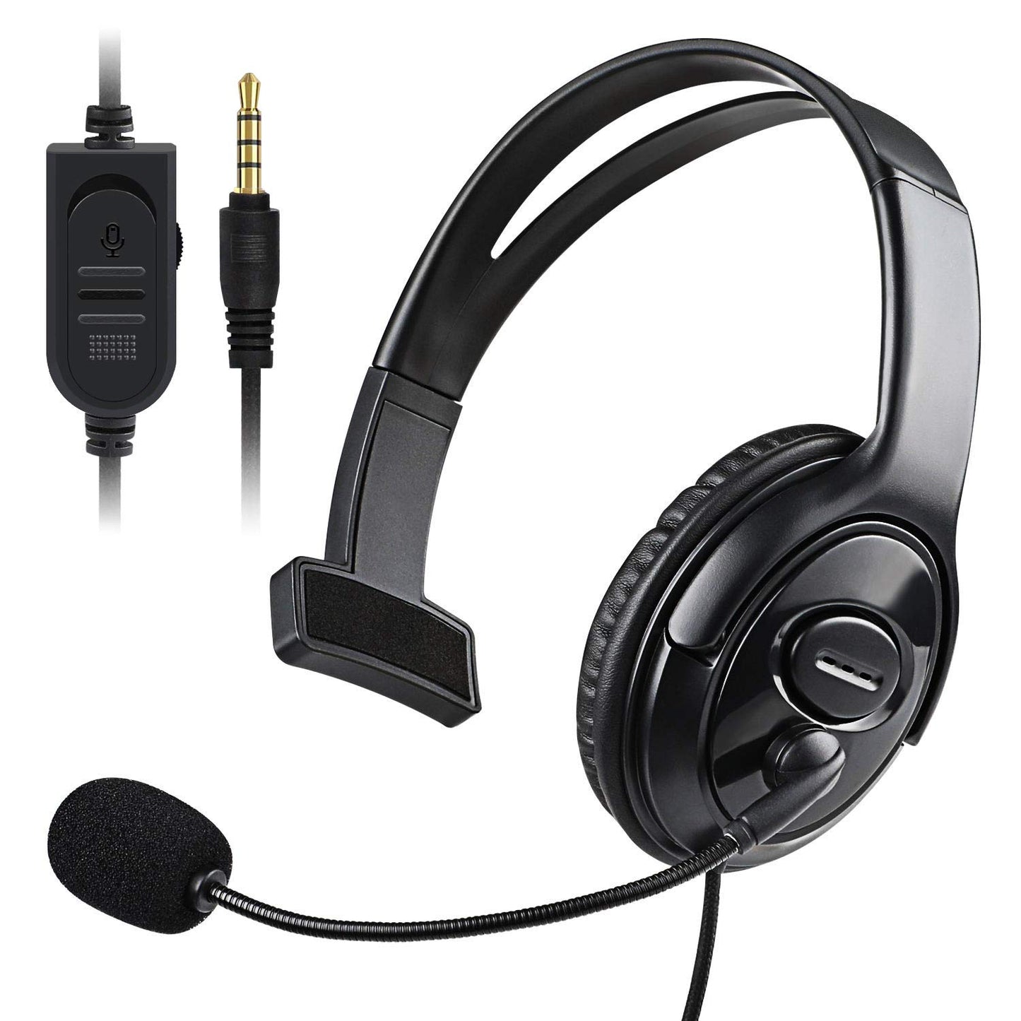 Joso Wired One Ear Headset with Mic, Flexible Mic, Black, Model CO25-1 - Compatible with PS5/PS4/Xbox/Switch/PC/iPad/Mac