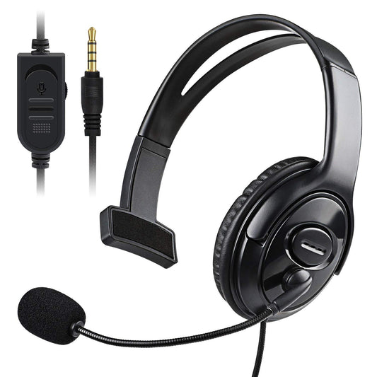 Joso Wired One Ear Headset with Mic, Flexible Mic, Black, Model CO25-1 - Compatible with PS5/PS4/Xbox/Switch/PC/iPad/Mac
