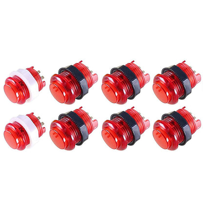 Arcity 8 Pcs Arcade LED Push Buttons Set - 6x30mm & 2x24mm, Illuminated, Red for Arcade Machines & DIY Projects