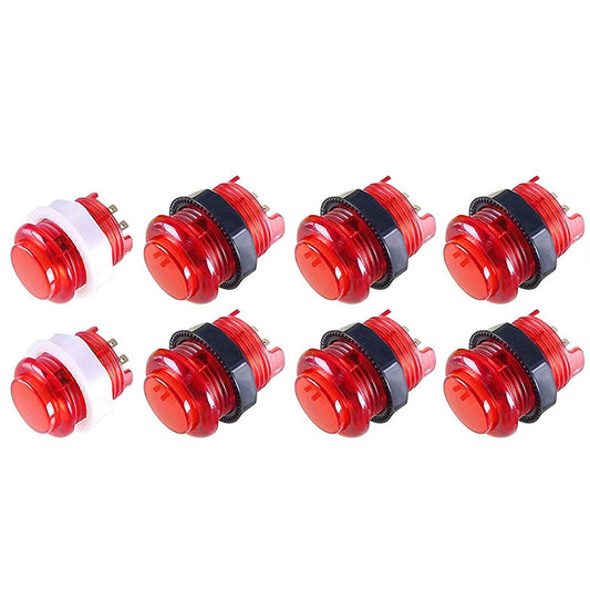 Arcity 8 Pcs Arcade LED Push Buttons Set - 6x30mm & 2x24mm, Illuminated, Red for Arcade Machines & DIY Projects