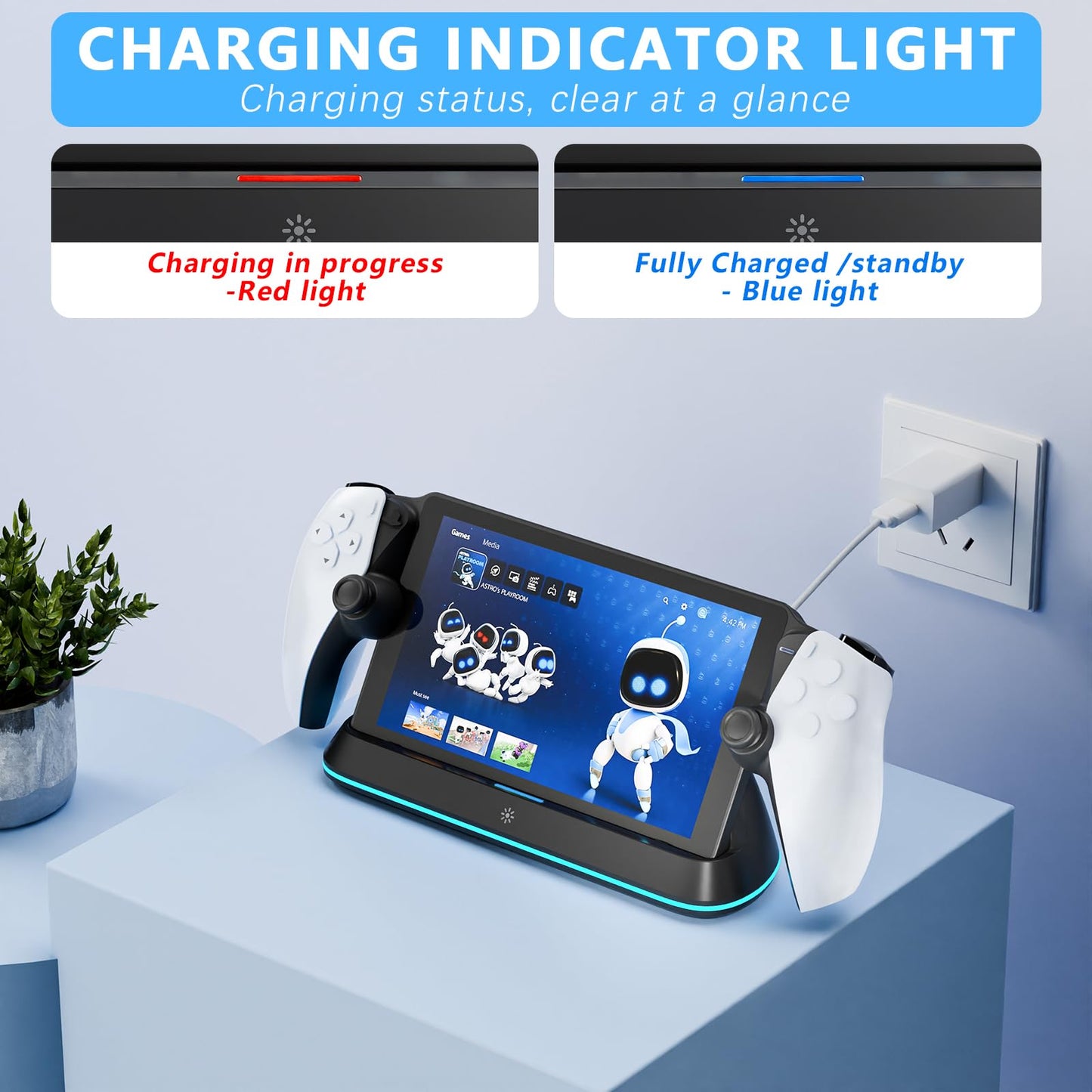 LANCUBE PS Portal Charging Stand Dock - 7 RGB Light Modes, Type-C Cable, Black, Model P3710-black
