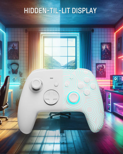 FUNLAB Wireless Switch Pro Controller - White, Firefly Bluetooth Gamepad with RGB LED Colors, Motion Control & Hall Effect Joysticks