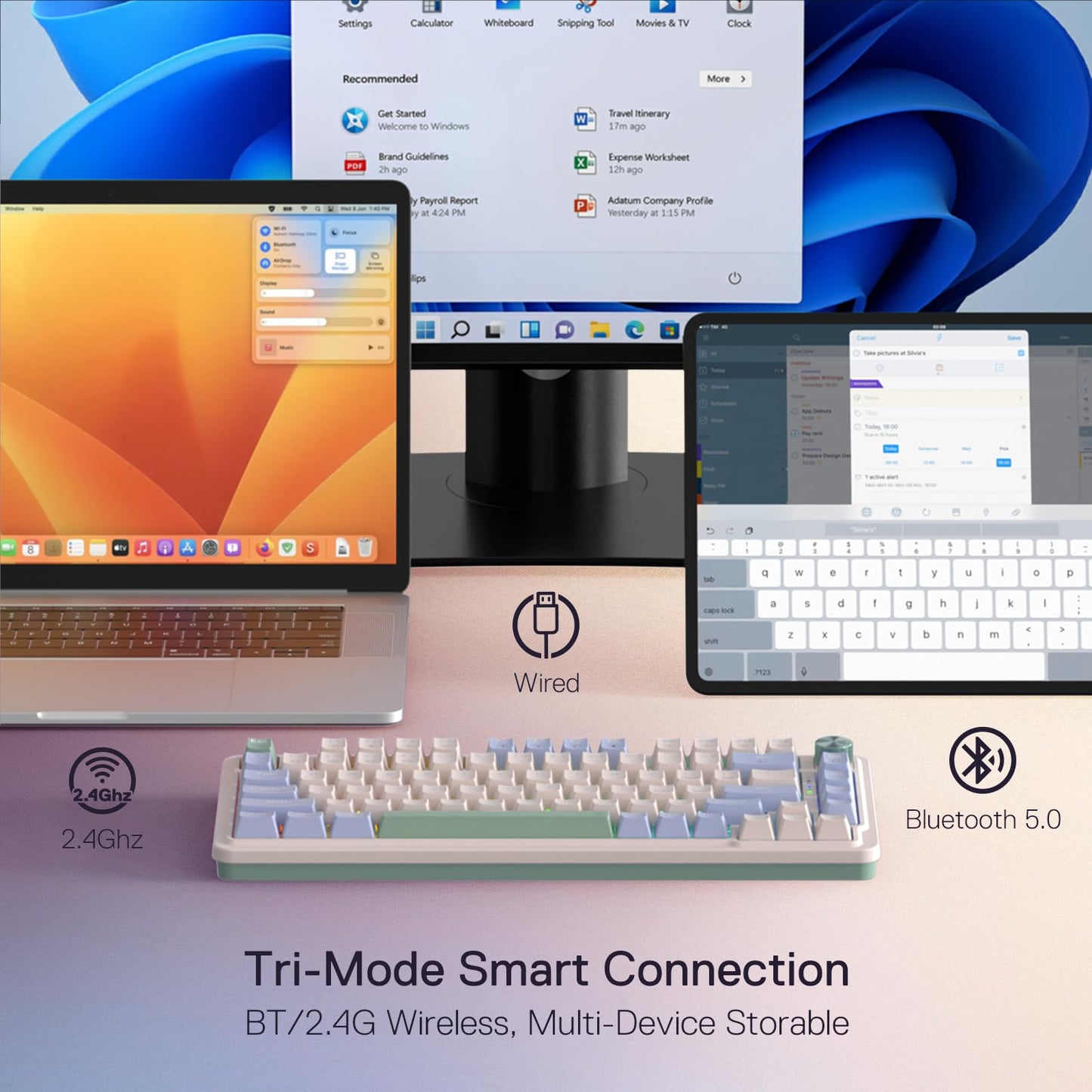 Redragon K673 PRO 75% Wireless Mechanical Keyboard, 81 Keys, RGB, Vintage Blue, Hot-Swap, Linear Red Switch, Dedicated Knob Control