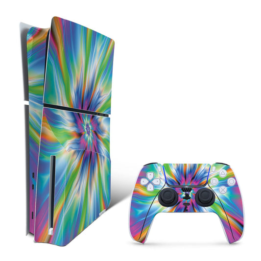 MightySkins Skin Compatible with Playstation 5 Slim Disk Edition Bundle - Prismatic Vortex | Protective  Durable  and Unique Vinyl Decal wrap Cover | Easy to Apply | Made in The USA