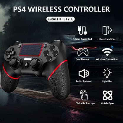 SZYUYU Wireless Controller for PS4, PC - 3.5mm Audio Jack, Touch Pad, Six Axis Motion Control, Black Red