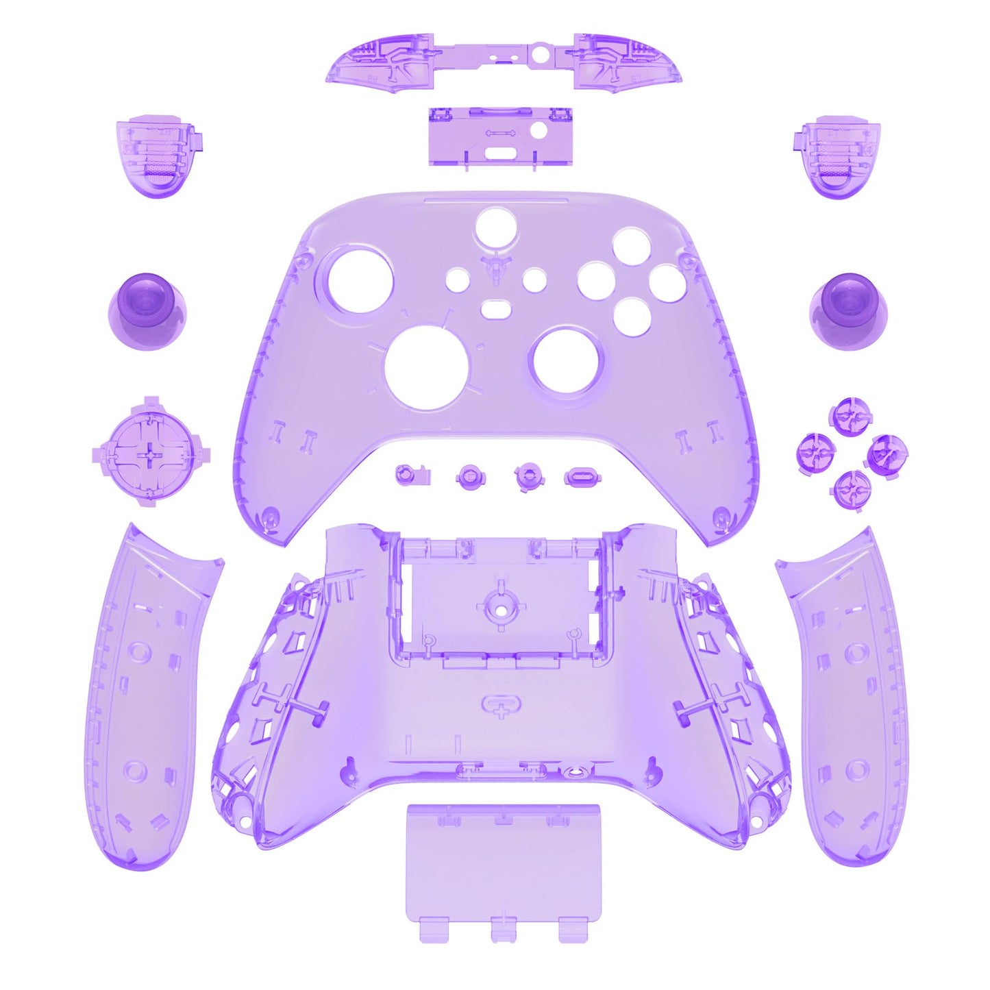 eXtremeRate Full Set Shell Buttons for Xbox Series X & S Controller - Clear Atomic Purple Replacement Grips & Side Rails - Model QX3M505