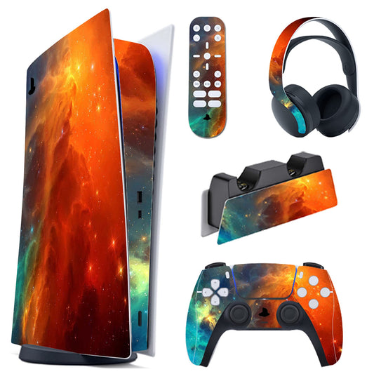 PlayVital Orange Star Universe Full Set Skin Decal for ps5 Console Digital Edition  Sticker Vinyl Decal Cover for ps5 Controller & Charging Station & Headset & Media Remote