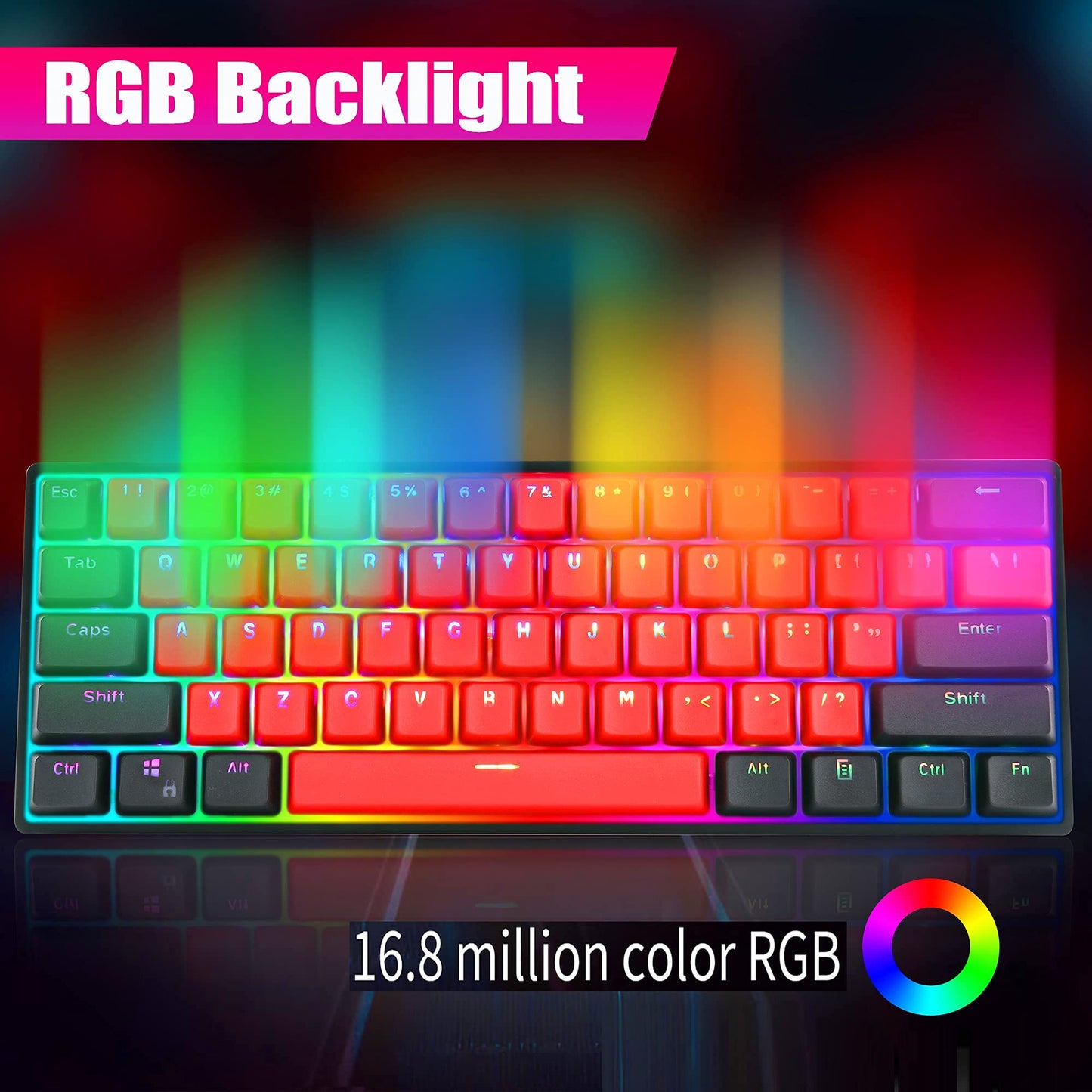 Guffercty kred SK61 60% Mechanical Keyboard, Gateron Optical Red Switch, RGB Backlit, Hot Swappable, Type-C for Win/PC/Mac