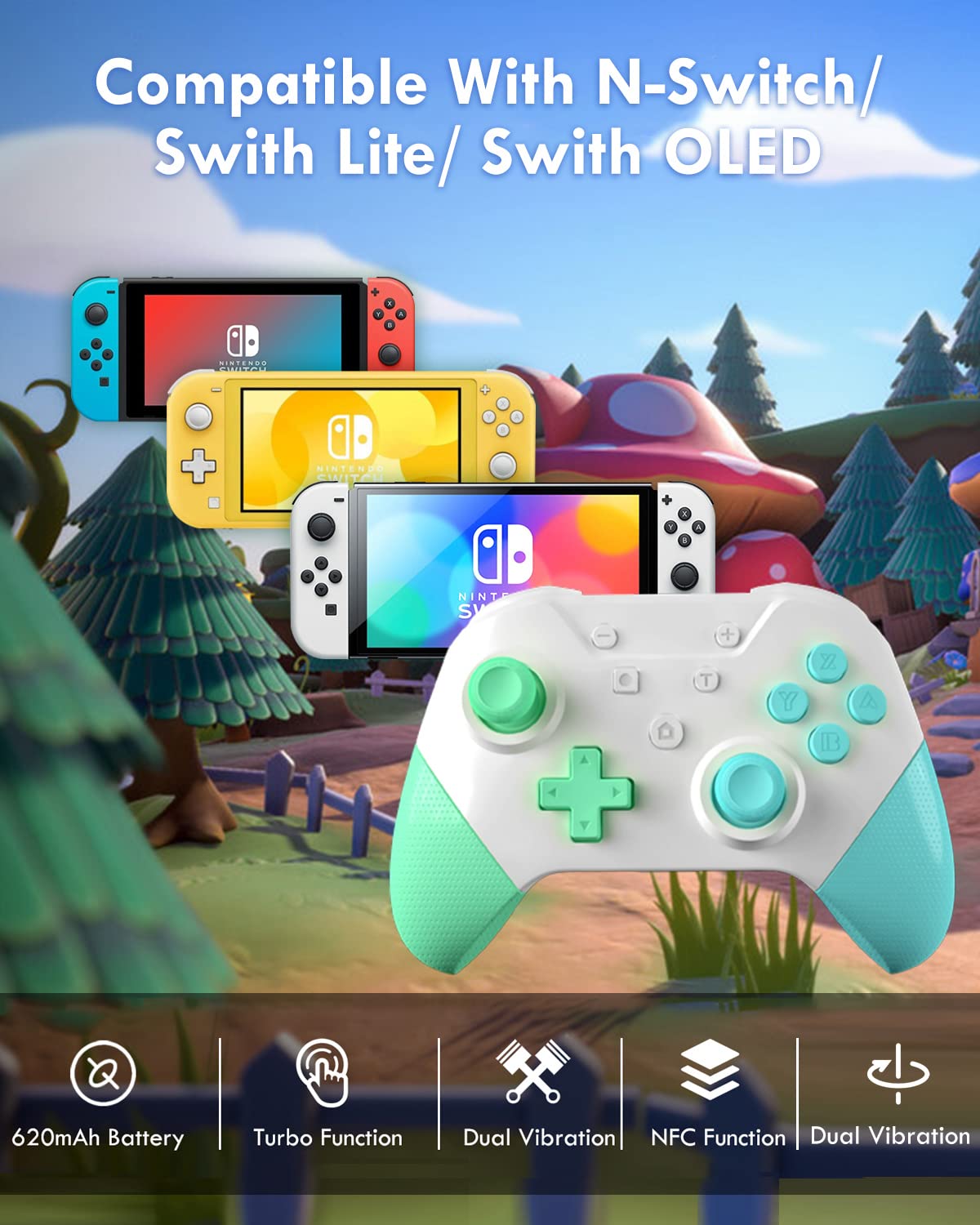 OLCLSS Wireless Switch Pro Controller for Nintendo Switch - Gyro Axis, Turbo, NFC, Dual Vibration, Animal Crossing Color