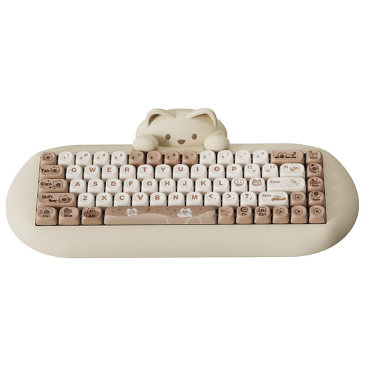 YUNZII C68 Wireless Mechanical Keyboard 65% Layout Hot Swap Triple Mode BT5.0/2.4G/Wired  RGB Backlit NKRO Cute Cat Silicone Ergonomic Design for Win/Mac(Brown  Cocoa Cream V2 Switch)