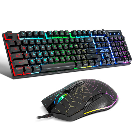 Gaming Keyboard and Mouse for Mac PC PS5 PS4 Xbox One Gamers  RGB Backlit LED Mechanical Feel Keyboard with Multimedia Keys Number Pad  104 Keys USB Desktop Computer Windows Keyboard