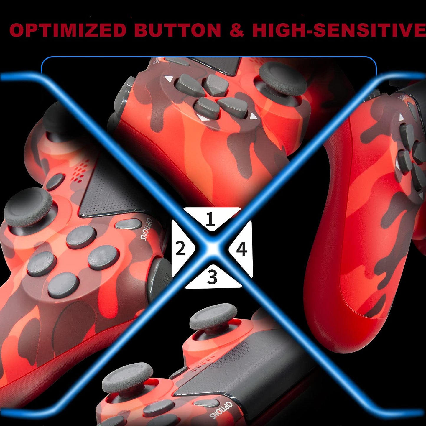 Generic 2 Pack Wireless Controllers for P-4 - Joystick/Gamepad, Camo Blue & Camo Red, Includes Charging Cable