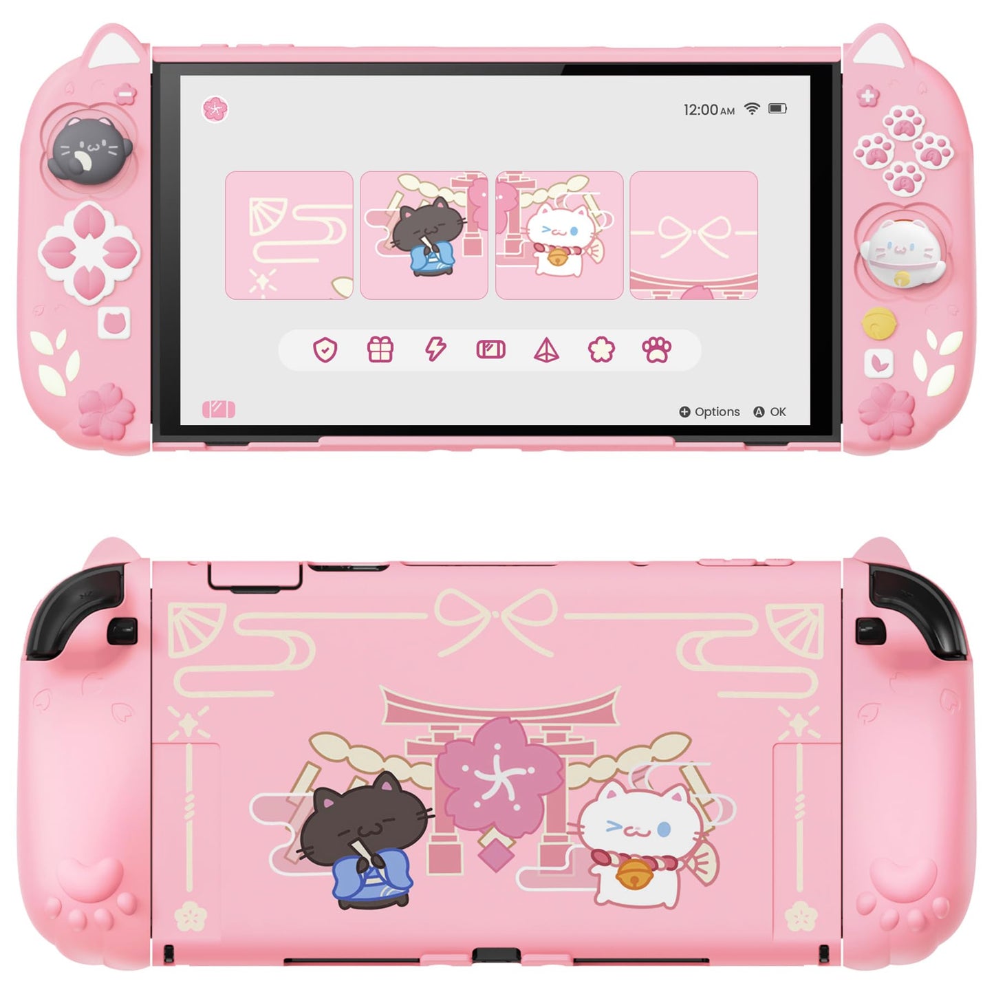 playvital Nintendo Switch 2 Cherry Blossoms Case with Stand, Pink, Model HFQNTM001, Full-Body Protection, Cute Cat Ear & Paw Grips