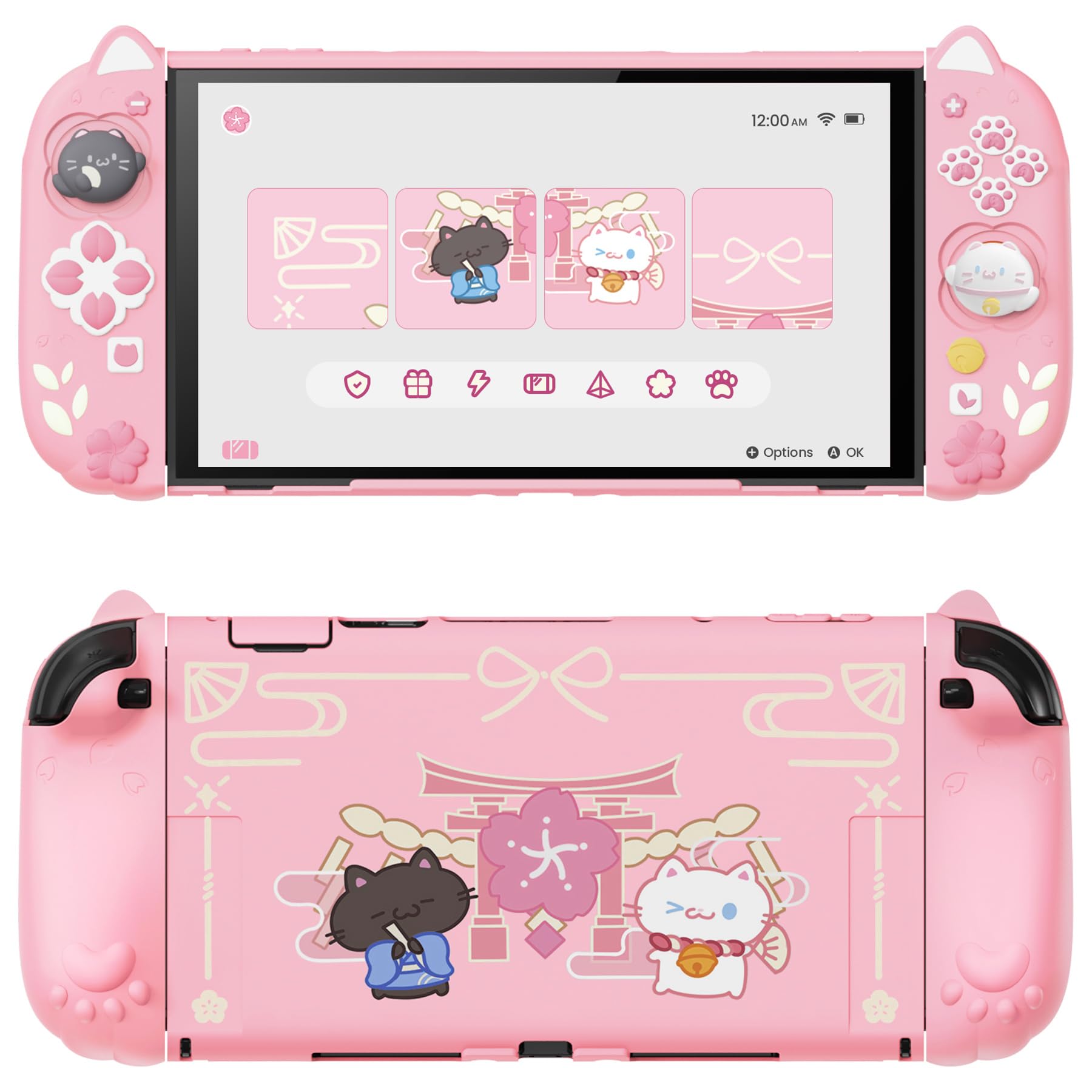 playvital Nintendo Switch 2 Cherry Blossoms Case with Stand, Pink, Model HFQNTM001, Full-Body Protection, Cute Cat Ear & Paw Grips