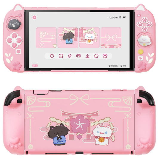 playvital Nintendo Switch 2 Cherry Blossoms Case with Stand, Pink, Model HFQNTM001, Full-Body Protection, Cute Cat Ear & Paw Grips
