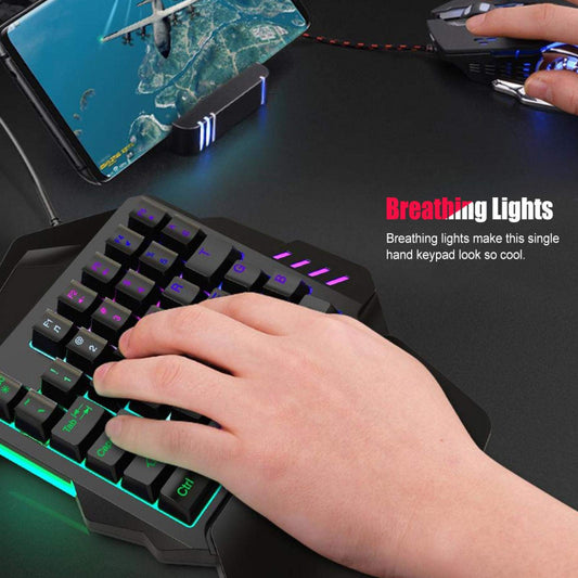 Bindpo One-Handed RGB Gaming Keyboard, 35 Keys, USB Wired with Wrist Rest Support