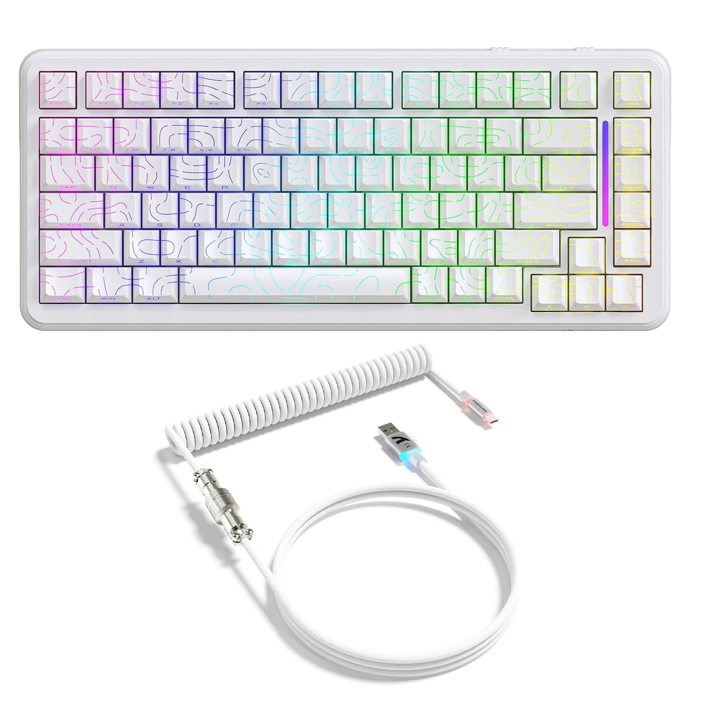 ATTACK shark design X82PRO HE Magnetic Switch Gaming Keyboard 8KHz Adjustable Actuation 5000mAh Battery Tri-Mode Wireless Keyboard with C01Ultra Aviation Cable Cloud/Software Drive for Win/Mac(White Line)