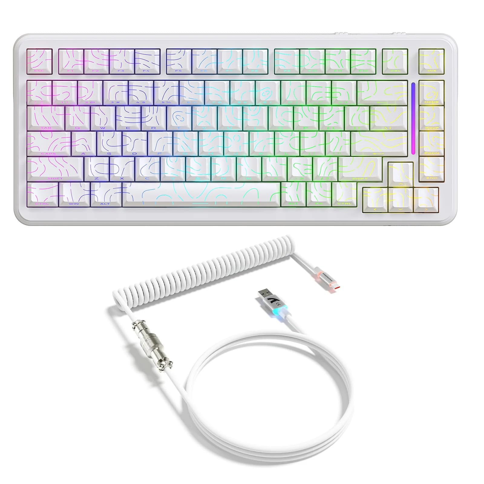 ATTACK shark design X82PRO HE Magnetic Switch Gaming Keyboard 8KHz Adjustable Actuation 5000mAh Battery Tri-Mode Wireless Keyboard with C01Ultra Aviation Cable Cloud/Software Drive for Win/Mac(White Line)