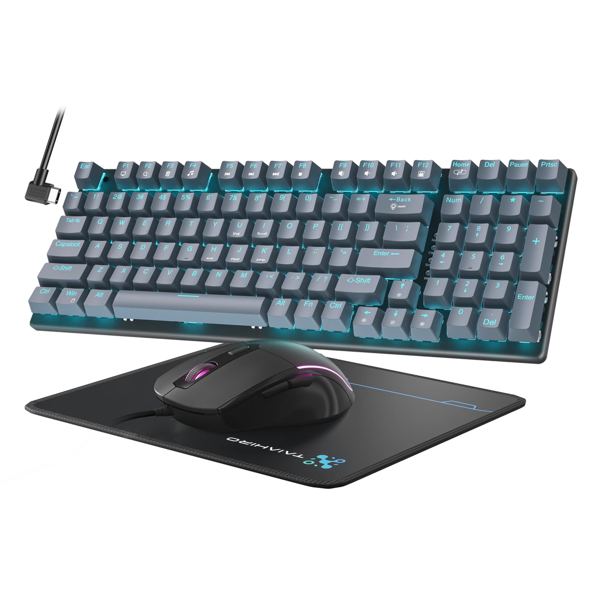 Mechanical Gaming Keyboard and Mouse  98 Keys LED Backlit Keyboard with Floating Keycap  Ergonomic RGB Gaming Mouse with Mouse Pad Combo  Full Anti-Ghost Wired Keyboard for PC Laptop Gamer  Gray
