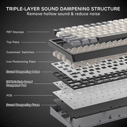 RK ROYAL KLUDGE F99 Wireless Mechanical Keyboard - Tri-Mode, 95% Layout, Silent Purple Switch, Knight Black, 5000mAh Battery