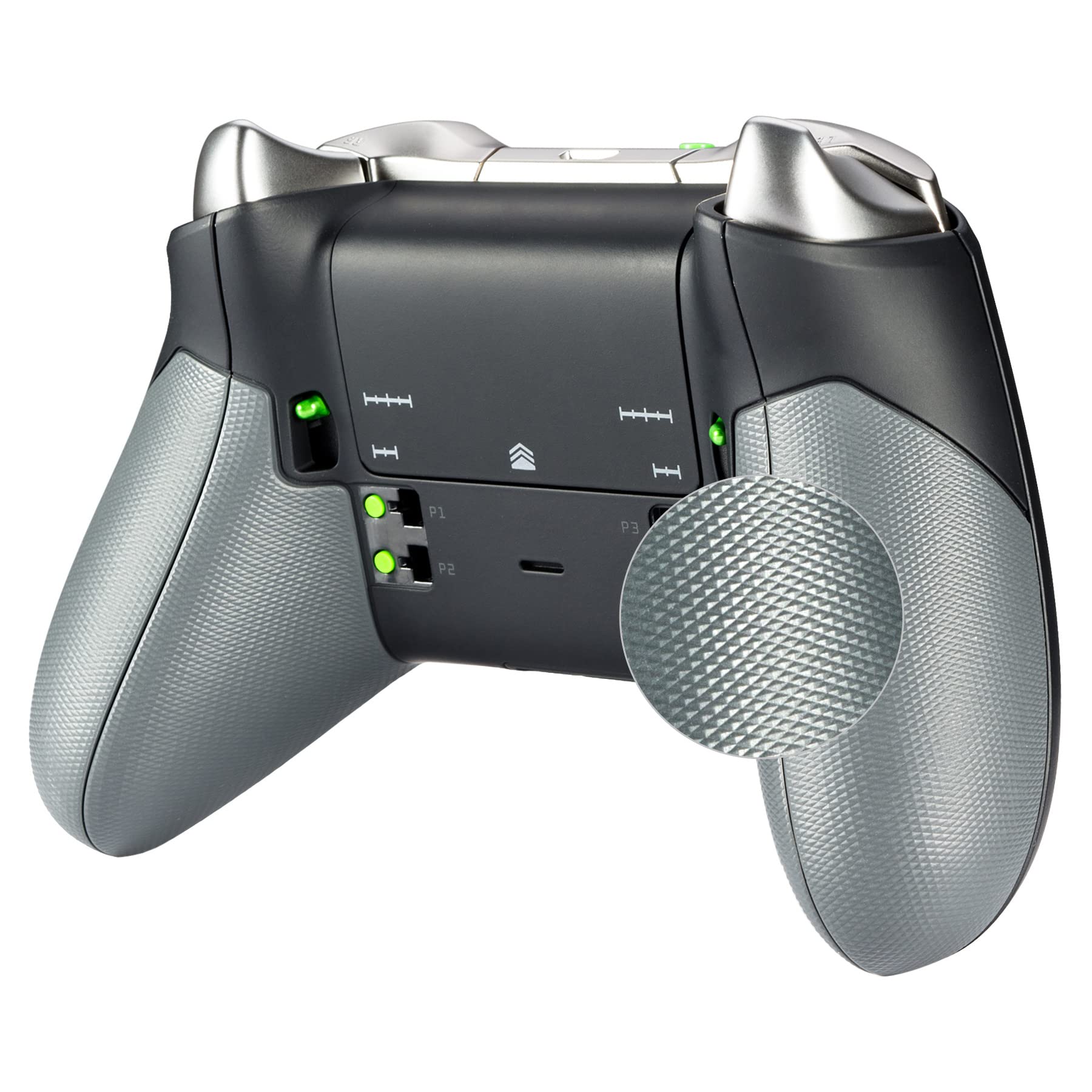 eXtremeRate Gray Rubberized Right Left Side Rails  Replacement Rear Handle Grips  Back Panels Faceplates Kits for Xbox One fine design Controller (Model 1698)