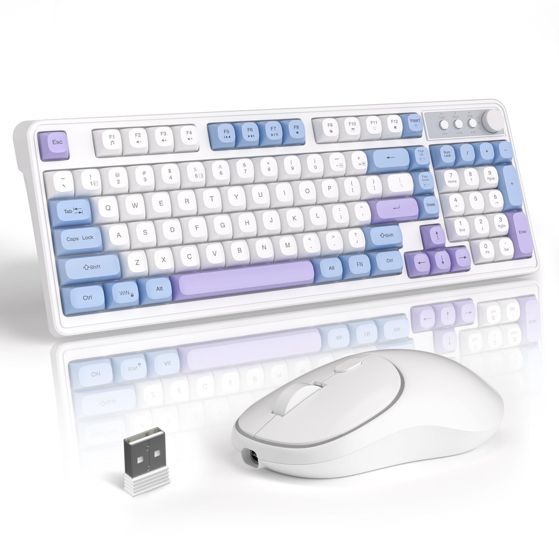 MageGee Wireless Gaming Keyboard and Mouse Combo V560  RGB Backlit Rechargeable Mechanical Feel 2.4GHz Quiet Blue White Purple Keyboard Mouse for Mac Laptop PC Gamer