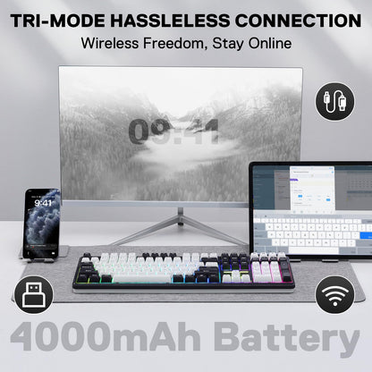 Redragon K745 PRO Wireless RGB Gaming Keyboard, 108 Keys, South-Facing LEDs, Abyssal Blue, Hot-Swap Mint Mambo Switch, Noise Dampening