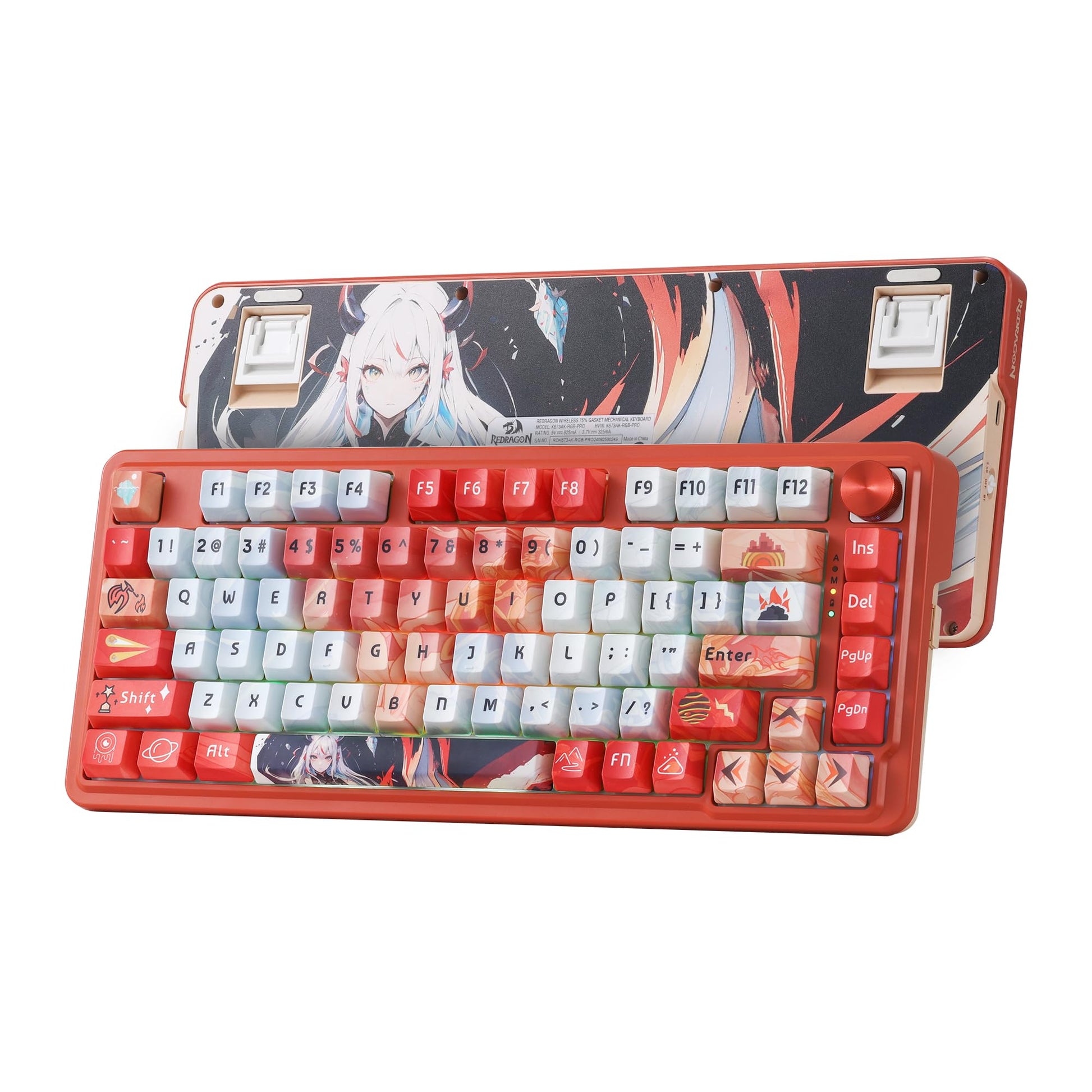 Redragon K673 SE 75% Wireless RGB Gaming Keyboard, 81 Keys, Flaming Red, Anime Version, Hot-Swap, Dedicated Knob, Noise Dampening