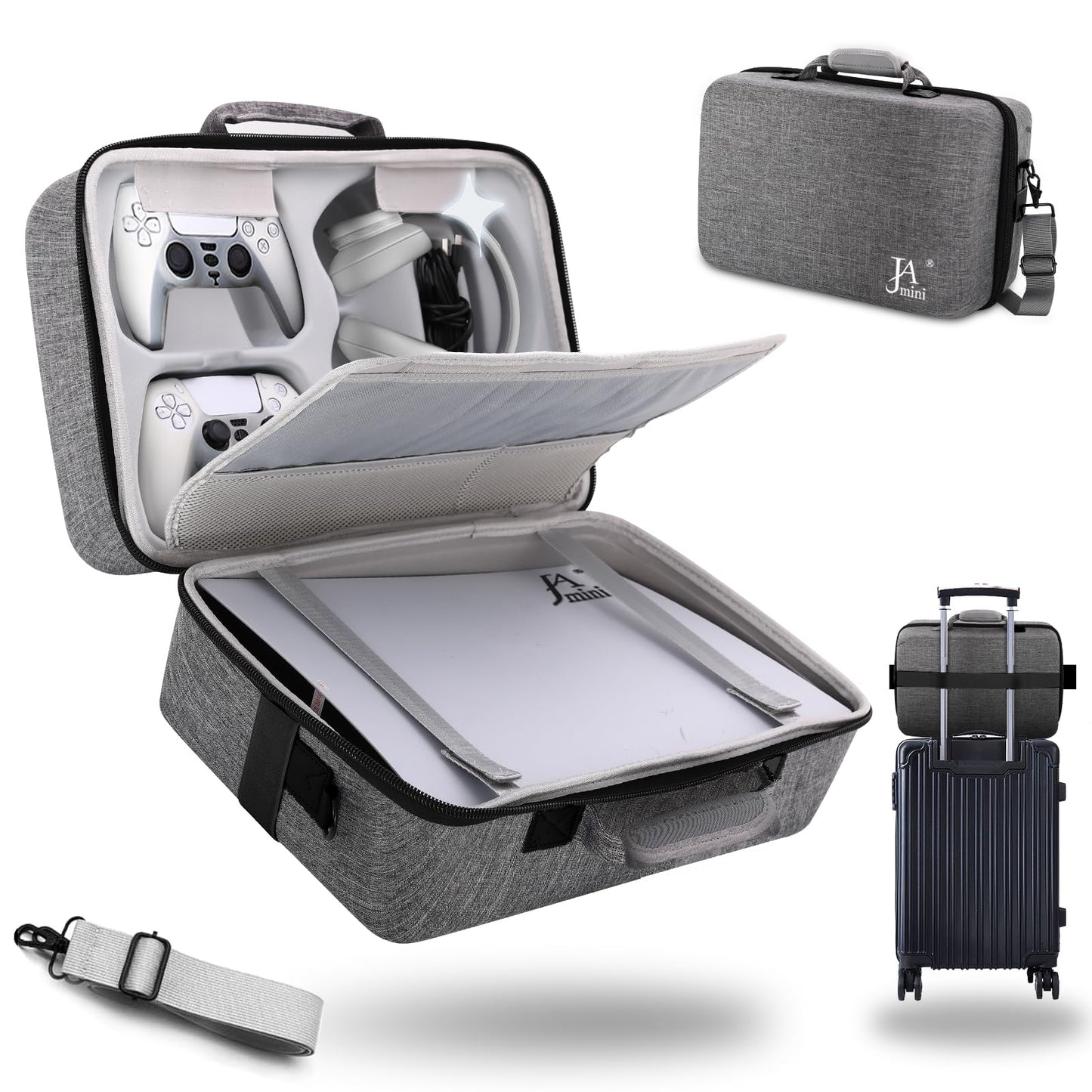 Hard Shell Carrying Case for PS5  PS5 Pro  Travel Protective Bag Suitable for Playstation 5 Digital Edition  Console  Controllers  Headset and Gaming Accessories  Grey