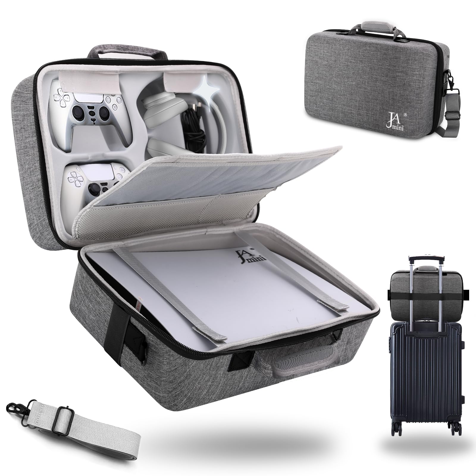 Hard Shell Carrying Case for PS5  PS5 Pro  Travel Protective Bag Suitable for Playstation 5 Digital Edition  Console  Controllers  Headset and Gaming Accessories  Grey