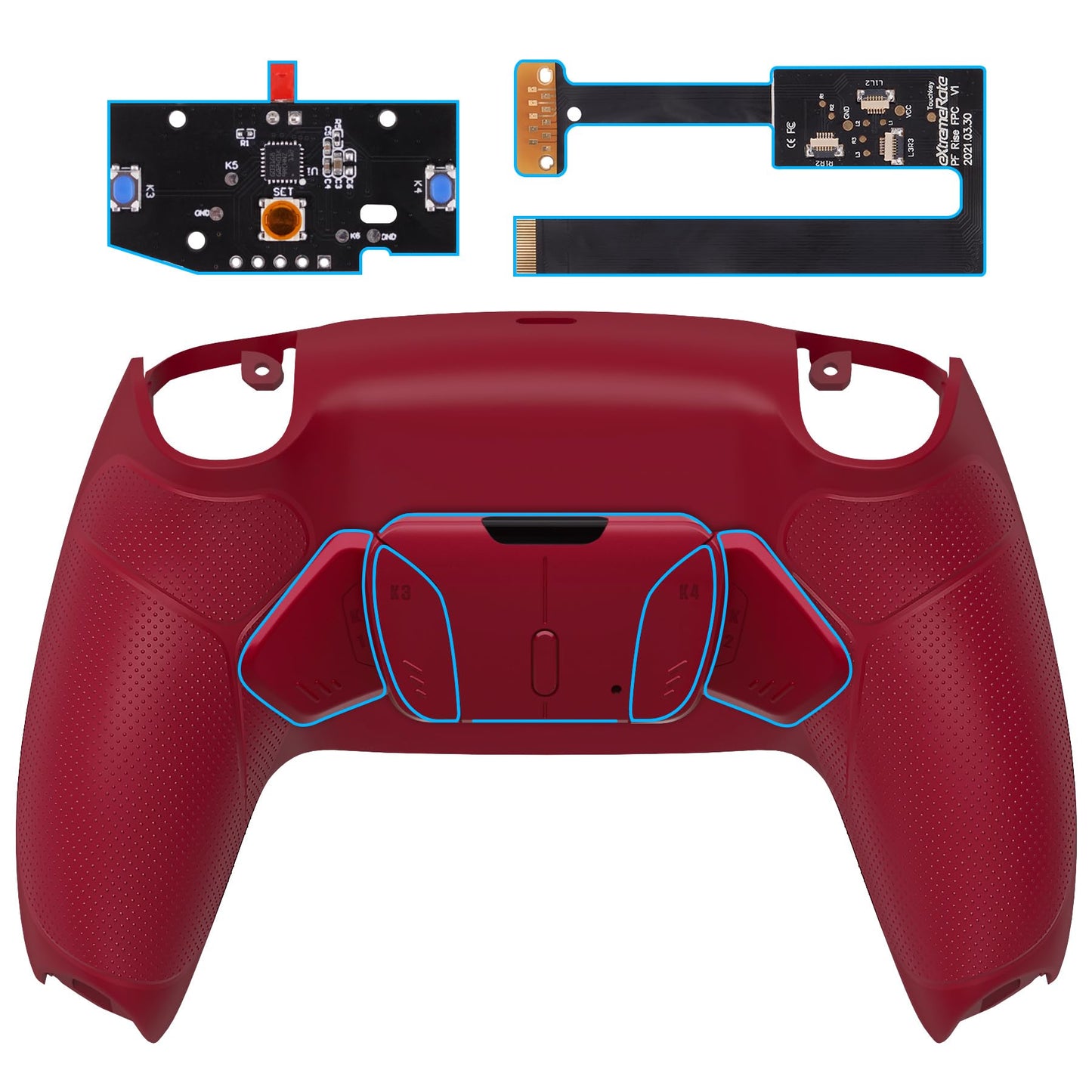 eXtremeRate Volcanic Red Rubberized Grip Programable RISE4 Remap Kit for PS5 Controller BDM-010 BDM-020  Upgrade Board & Redesigned Back Shell & 4 Back Buttons for PS5 Controller - Without Controller