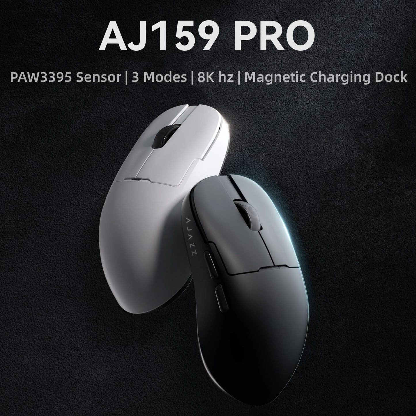 AJAZZ AJ159PRO Gaming Mouse - 8Khz Bluetooth/2.4G/Wired, PAW3395 Sensor, Cloud White, Lightweight with Magnetic Charging Dock