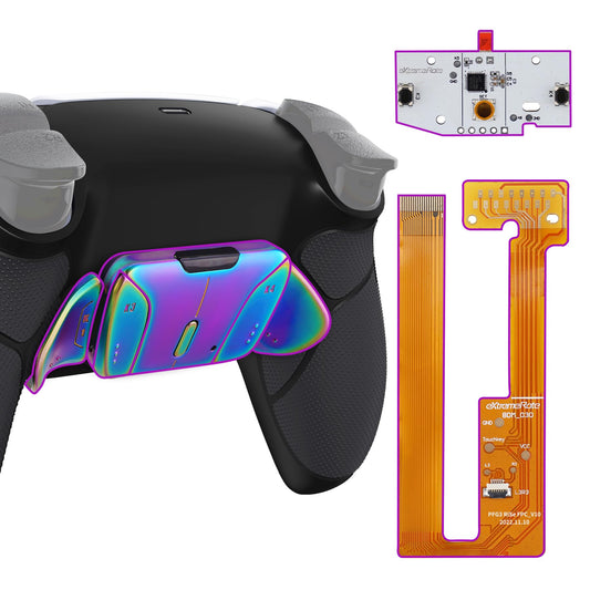 eXtremeRate Rainbow Aura Blue Purple Real Metal Buttons (RMB) RISE4 Remap Kit for PS5 Controller BDM-030 040 050  Black Rubberized Grip Black Back Shell  Upgrade Board Back Buttons for PS5 Controller
