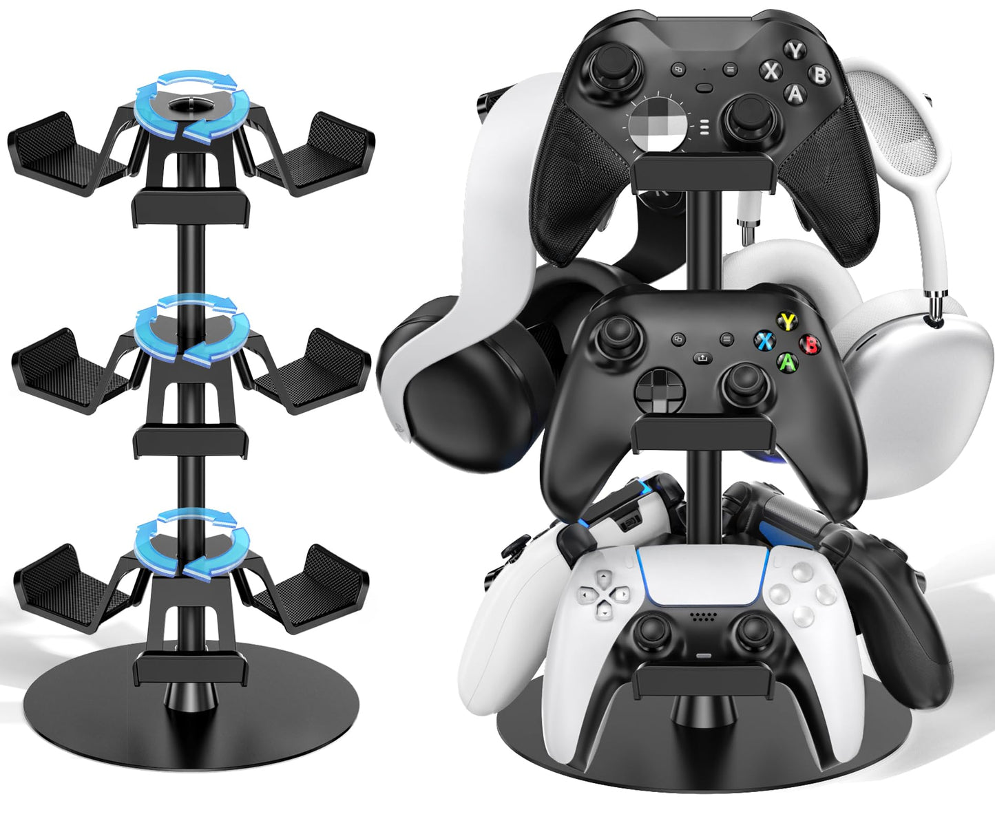 Headset Stand 3 Tiers for Desk  Rotatable Gaming Controller Stand for PS5/PS4/Xbox/Switch2/PS Portal/Phone  Universal PC Gamer Gift Accessory Controller/Headphone Holder for 9 Packs Controller