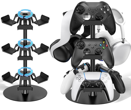 Headset Stand 3 Tiers for Desk  Rotatable Gaming Controller Stand for PS5/PS4/Xbox/Switch2/PS Portal/Phone  Universal PC Gamer Gift Accessory Controller/Headphone Holder for 9 Packs Controller