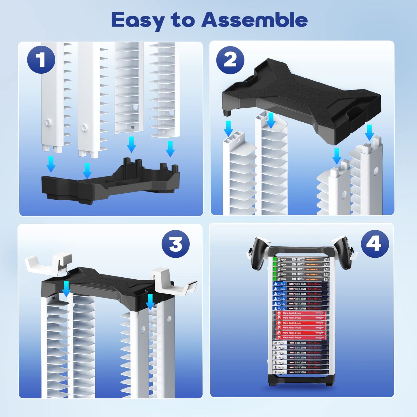 Nargos Video Game Storage Tower for PS5/PS4/Xbox/PC - 23 Tier Organizer for 23 Game Cases, DVDs & Blu-Rays, Model TP-23