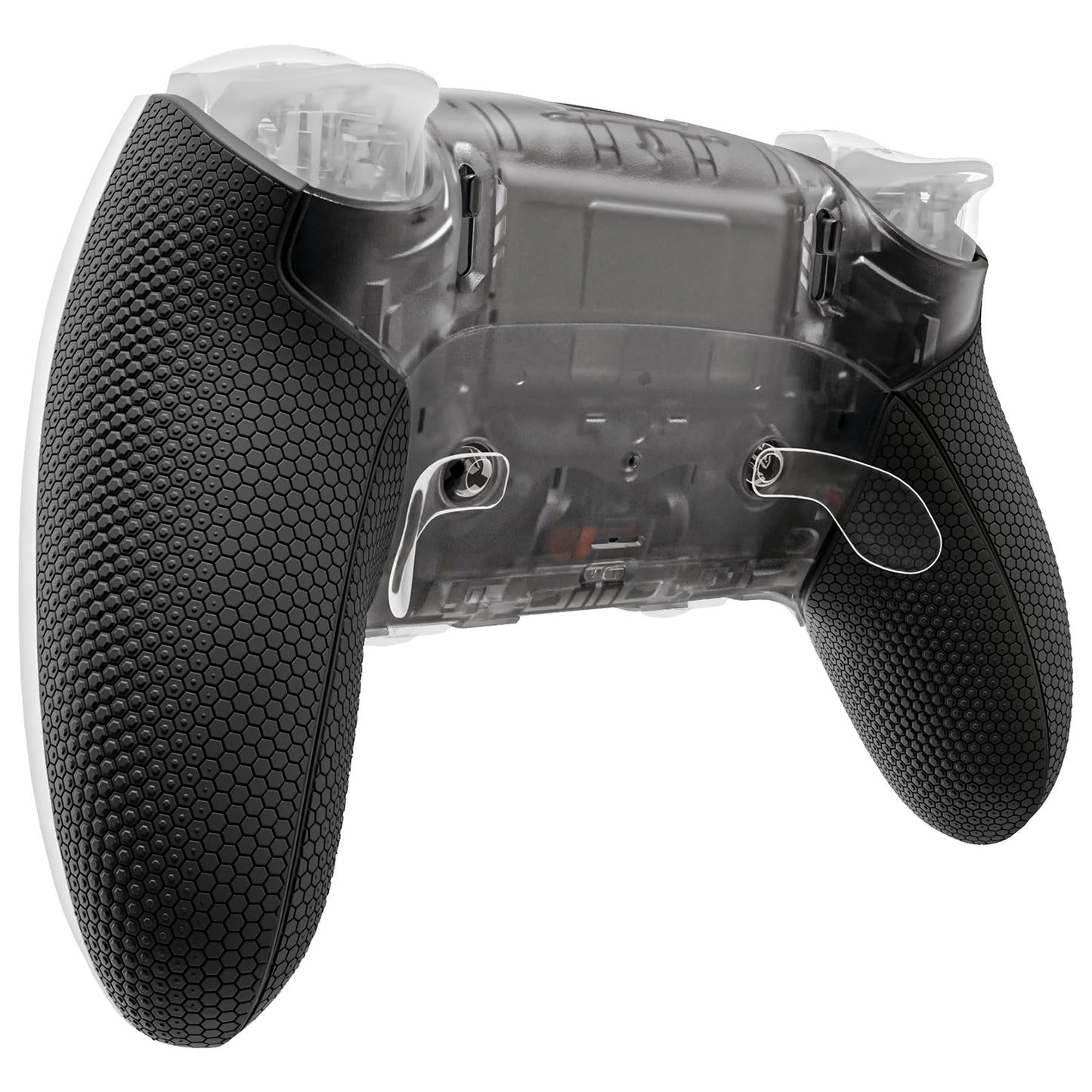 eXtremeRate Beyond-ARC Bottom Shell Kit Compatible with p s 5 Edge Controller with Rubberized Grip  Replacement Front Back Decorative Trim Shell Plates - Clear & Black